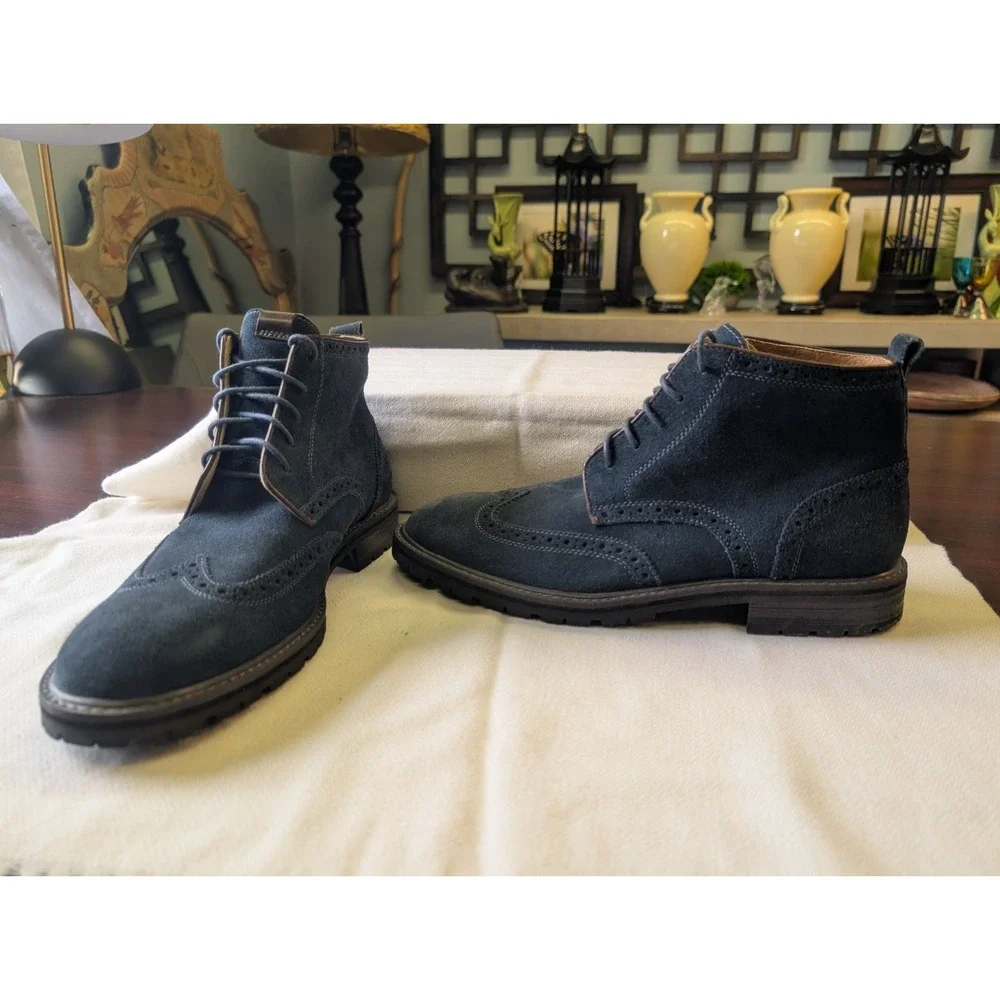 Florsheim 9D  Suede 'Gaffney' Limited Lace Up Ankle Boots In Navy Worn 1X
